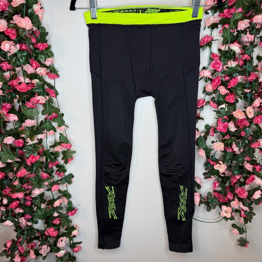Zoot Ultra 2.0 Men’s Compression Tights Black Neon Green Running Triathlon 🌹